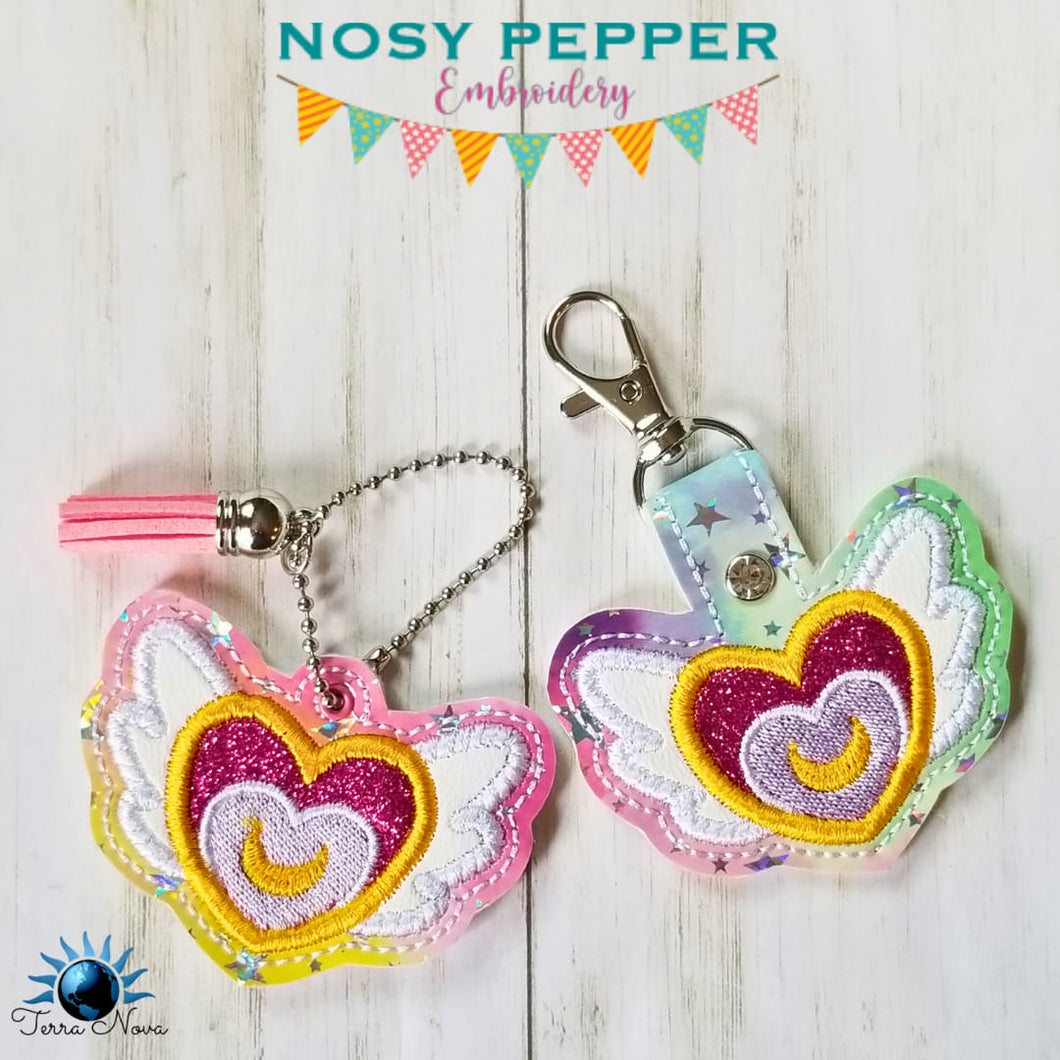 Heart Moon applique eyelet fob and snap tab set machine embroidery design DIGITAL DOWNLOAD