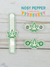 Load image into Gallery viewer, Pot Leaf Shoe Charm machine embroidery design (3 versions included) DIGITAL DOWNLOAD