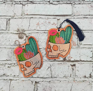Cactus Skull Sketchy Bookmark/Ornament 4x4 machine embroidery design DIGITAL DOWNLOAD