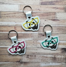 Load image into Gallery viewer, Panda Glasses Key Fob &amp; Snap Tab machine embroidery design (single &amp; multi files included) DIGITAL DOWNLOAD