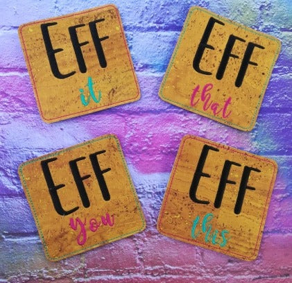 Eff everything coaster set 4x4 machine embroidery design DIGITAL DOWNLOAD