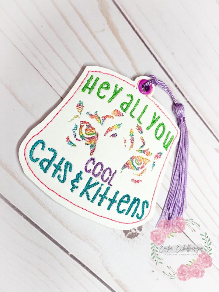 Cool Cats Book mark NPE 4x4 machine embroidery design DIGITAL DOWNLOAD