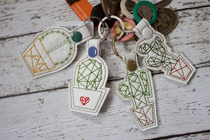 Cactus Snap tab set of 4 (4x4 hoop) machine embroidery design DIGITAL DOWNLOAD