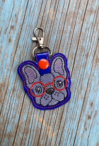 Frenchie in glasses snaptab 4x4 (Two versions included) machine embroidery design DIGITAL DOWNLOAD