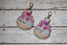 Load image into Gallery viewer, Squishy Bunny Snap tab and eyelet keyfob set of 2 designs (single and multi files included) machine embroidery design DIGITAL DOWNLOAD