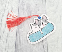 Load image into Gallery viewer, Frenchie Float Bookmark/Ornament 4x4 machine embroidery design DIGITAL DOWNLOAD