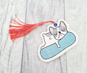 Frenchie Float Bookmark/Ornament 4x4 machine embroidery design DIGITAL DOWNLOAD