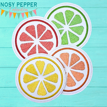 Load image into Gallery viewer, Citrus Coaster Sketchy 4x4 machine embroidery design DIGITAL DOWNLOAD