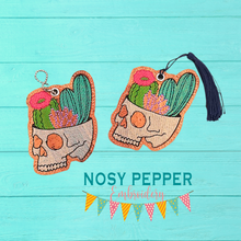Load image into Gallery viewer, Cactus Skull Sketchy Bookmark/Ornament 4x4 machine embroidery design DIGITAL DOWNLOAD