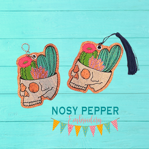 Cactus Skull Sketchy Bookmark/Ornament 4x4 machine embroidery design DIGITAL DOWNLOAD