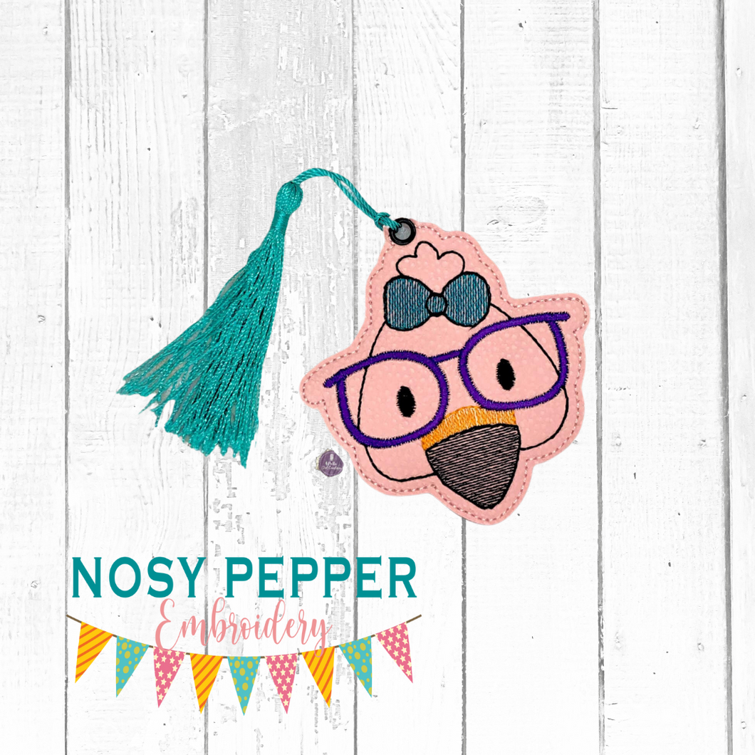Flamingo Glasses bookmark 4x4 machine embroidery design DIGITAL DOWNLOAD
