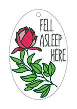 Load image into Gallery viewer, Fell asleep here bookmark 4x4 machine embroidery design DIGITAL DOWNLOAD