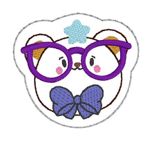 Load image into Gallery viewer, Glasses Bear feltie (single &amp; multi included) machine embroidery design DIGITAL DOWNLOAD