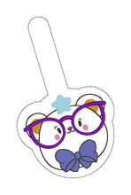 Load image into Gallery viewer, Glasses Bear Snap tab (single and multi file included) machine embroidery design DIGITAL DOWNLOAD