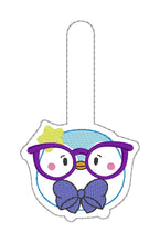 Load image into Gallery viewer, Glasses Penguin Snap tab (single and multi file included) machine embroidery design DIGITAL DOWNLOAD