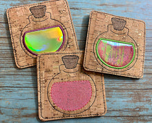 Load image into Gallery viewer, Potion Coaster Set applique and fill styles 4x4 machine embroidery design