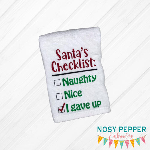 Santa's Checklist machine embroidery design 5 sizes included (INCLUDES BONUS ORNAMENT) DIGITAL DOWNLOAD