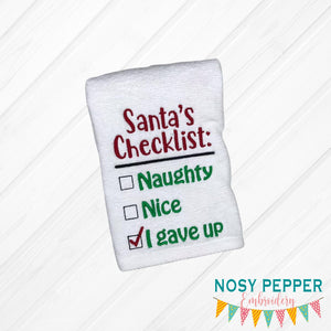 Santa's Checklist machine embroidery design 5 sizes included (INCLUDES BONUS ORNAMENT) DIGITAL DOWNLOAD
