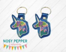 Load image into Gallery viewer, Watercolor Unicorn snap tab (single &amp; multi files included) machine embroidery design DIGITAL DOWNLOAD