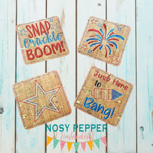 Load image into Gallery viewer, 4th of July Coaster (set of 4 4x4 Designs) machine embroidery design DIGITAL DOWNLOAD