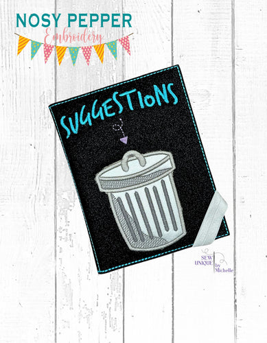 Suggestions applique notebook cover (choose from 2 sizes) machine embroidery design DIGITAL DOWNLOAD