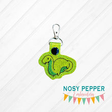 Load image into Gallery viewer, Brontosaurus snap tab 4x4 machine embroidery design DIGITAL DOWNLOAD