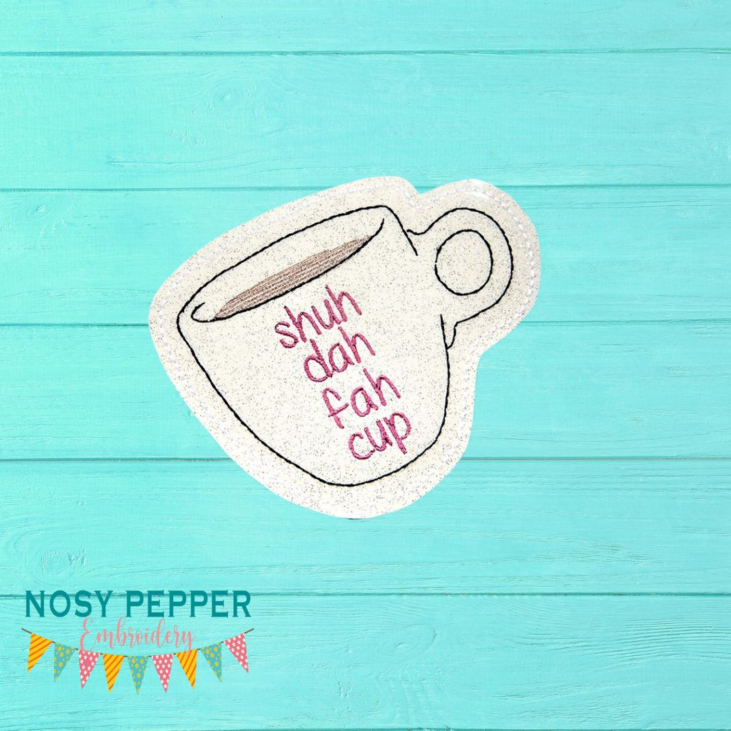 Shuh Da Fah Cup Coaster 4x4 machine embroidery design DIGITAL DOWNLOAD