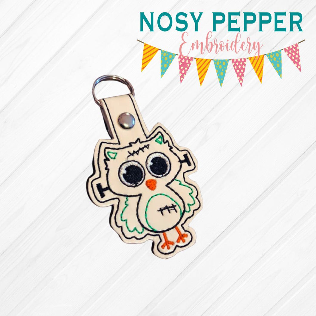 Franken Owl Snap tab (Single and Multi files inlcuded) machine embroidery design DIGITAL DOWNLOAD
