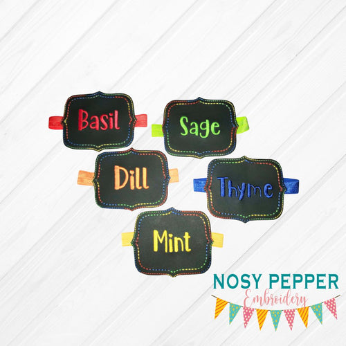 Herb planter bands set of 5 designs (3 sizes included) machine embroidery design DIGITAL DOWNLOAD
