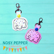 Load image into Gallery viewer, Elephant Cracker Snap tab (single and multi file included) machine embroidery design DIGITAL DOWNLOAD