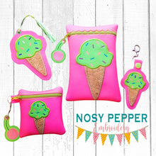 Load image into Gallery viewer, Ice Cream Applique Set (includes: snap tab, charms, bookmark, 4x4 &amp; 5x7 ITH bags) machine embroidery design DIGITAL DOWNLOAD