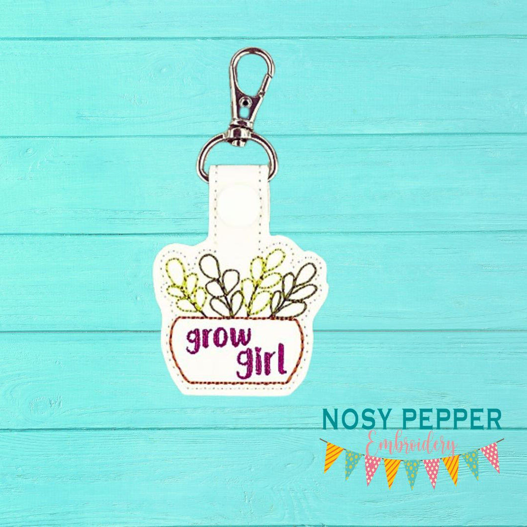 Grow girl snap tab (Single and Multi files included) machine embroidery design DIGITAL DOWNLOAD