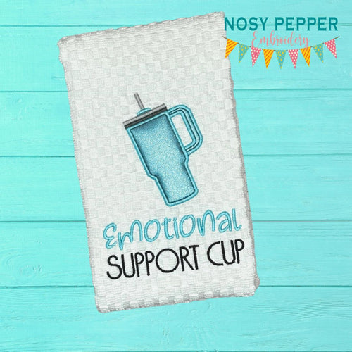 Emotional Support Cup Applique machine embroidery design (4 sizes included) DIGITAL DOWNLOAD