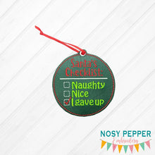 Load image into Gallery viewer, Santa&#39;s Checklist Ornament 4x4 machine embroidery design DIGITAL DOWNLOAD