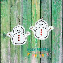 Load image into Gallery viewer, Grumpy Snowman earrings ITH machine embroidery design DIGITAL DOWNLOAD