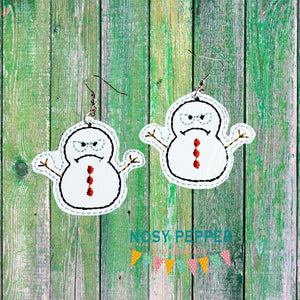 Grumpy Snowman earrings ITH machine embroidery design DIGITAL DOWNLOAD