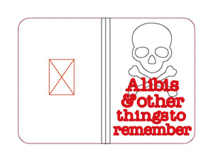 Alibis and other things to remember notebook cover (2 sizes available) machine embroidery design DIGITAL DOWNLOAD
