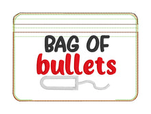 Load image into Gallery viewer, Bag of Bullets applique ITH bag (4 sizes available) machine embroidery design DIGITAL DOWNLOAD