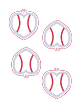Load image into Gallery viewer, Baseball Heart applique eyelet fob and snap tab machine embroidery designs DIGITAL DOWNLOAD