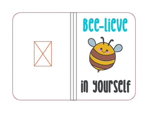 Bee-lieve in yourself notebook cover material embroidery design (2 sizes available) DIGITAL DOWNLOAD