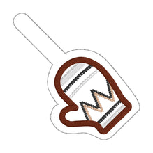 Load image into Gallery viewer, Bernie Applique Mitten snap tab (single and multi file included) machine embroidery design DIGITAL DOWNLOAD