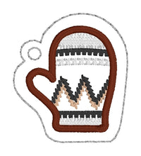 Load image into Gallery viewer, Bernie Snap tab and mitten charm set machine embroidery design DIGITAL DOWNLOAD