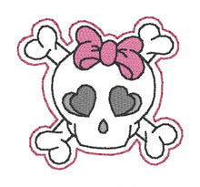 Load image into Gallery viewer, Bow Skull feltie (single &amp; multi included) machine embroidery design DIGITAL DOWNLOAD