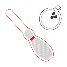 Load image into Gallery viewer, Bowling sketch snap tab and charm set machine embroidery design DIGITAL DOWNLOAD