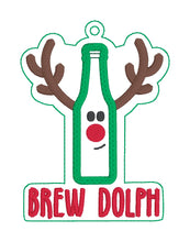 Load image into Gallery viewer, Brew Dolph applique ornament 4x4 machine embroidery design DIGITAL DOWNLOAD