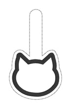 Load image into Gallery viewer, Cat applique snap tab (single and multi files included) machine embroidery design DIGITAL DOWNLOAD