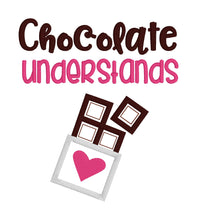 Load image into Gallery viewer, Chocolate understands applique machine embroidery design (4 sizes included) DIGITAL DOWNLOAD