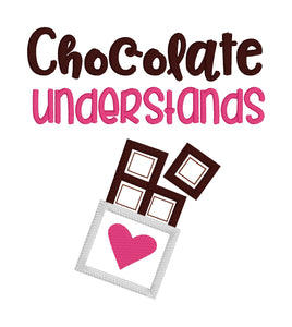 Chocolate understands applique machine embroidery design (4 sizes included) DIGITAL DOWNLOAD