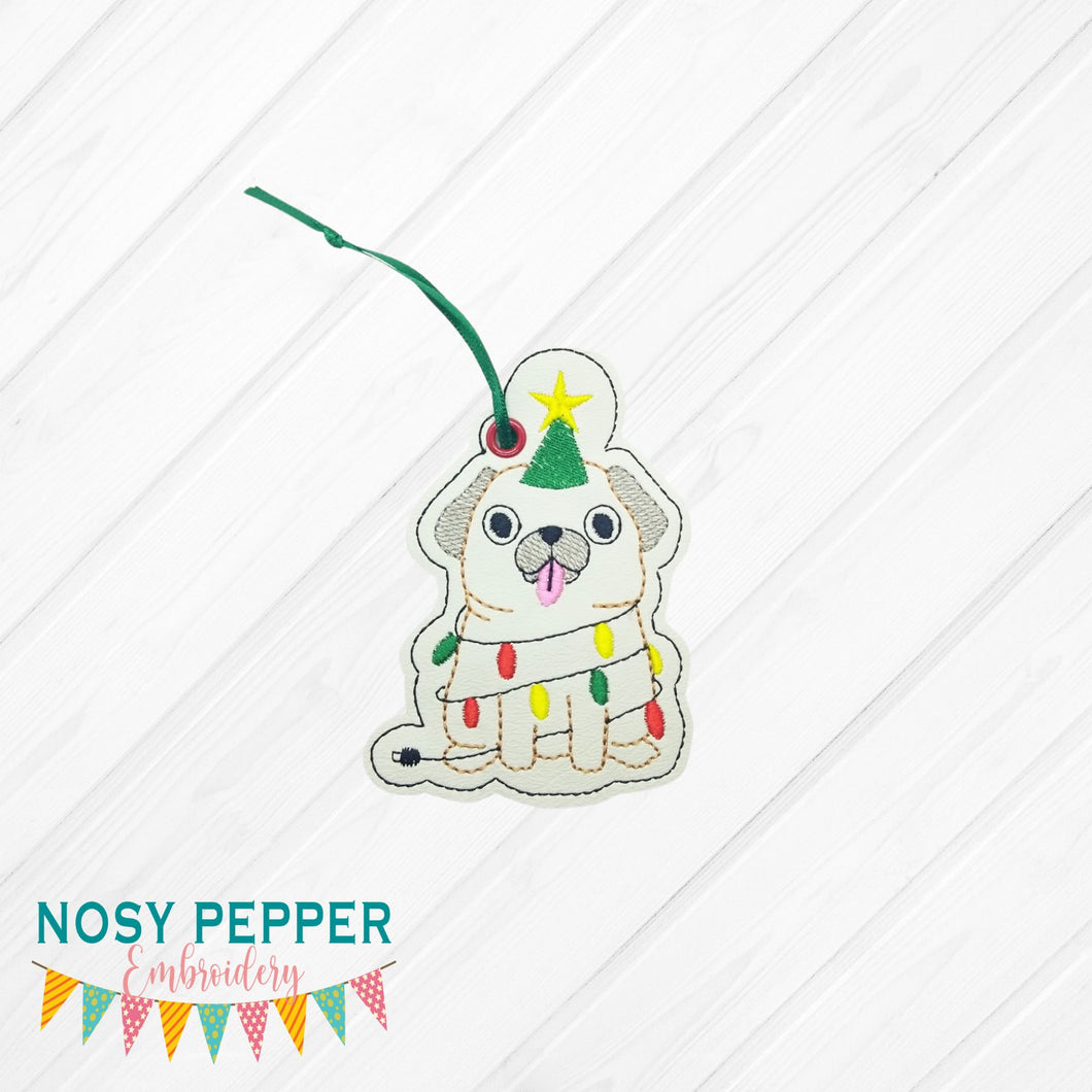 Christmas pug ornament 4x4 machine embroidery design machine embroidery design DIGITAL DOWNLOAD