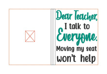 Load image into Gallery viewer, Dear Teacher notebook cover (2 sizes available) machine embroidery design DIGITAL DOWNLOAD
